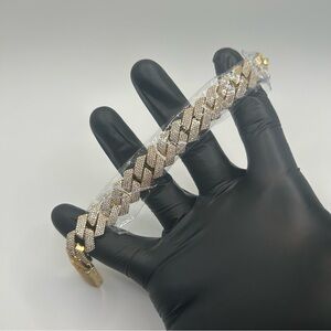 Moissanite Real Miami Cuban Prong Link Iced Bracelet 7.75 Inch Gold Pass Test